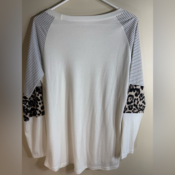Harhay Women Casual Long Sleeve Crew Neck Trendy Leopard Color Block Top Sz Med - Picture 6 of 8